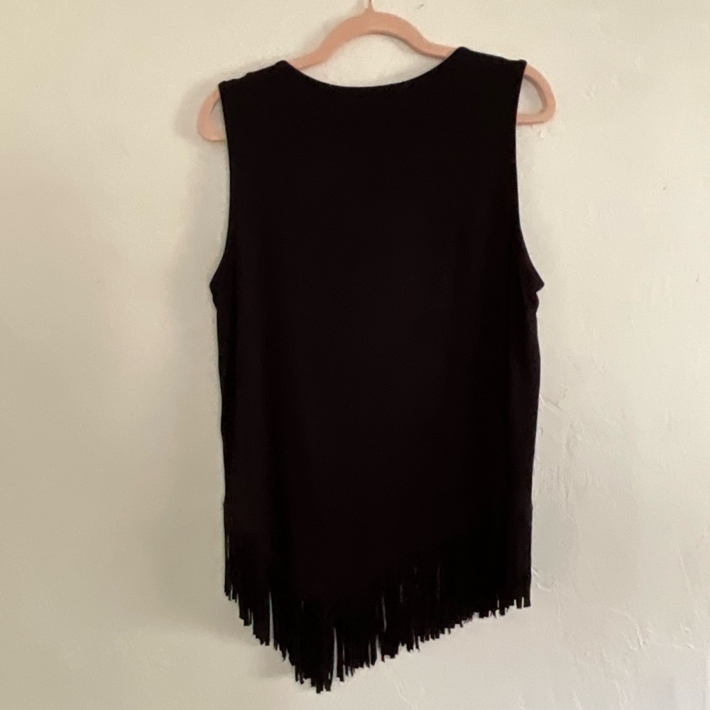 Karen Kane Black Fringe Asymmetrical Hem Tank Top XL - Picture 5 of 8